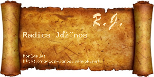 Radics János névjegykártya
